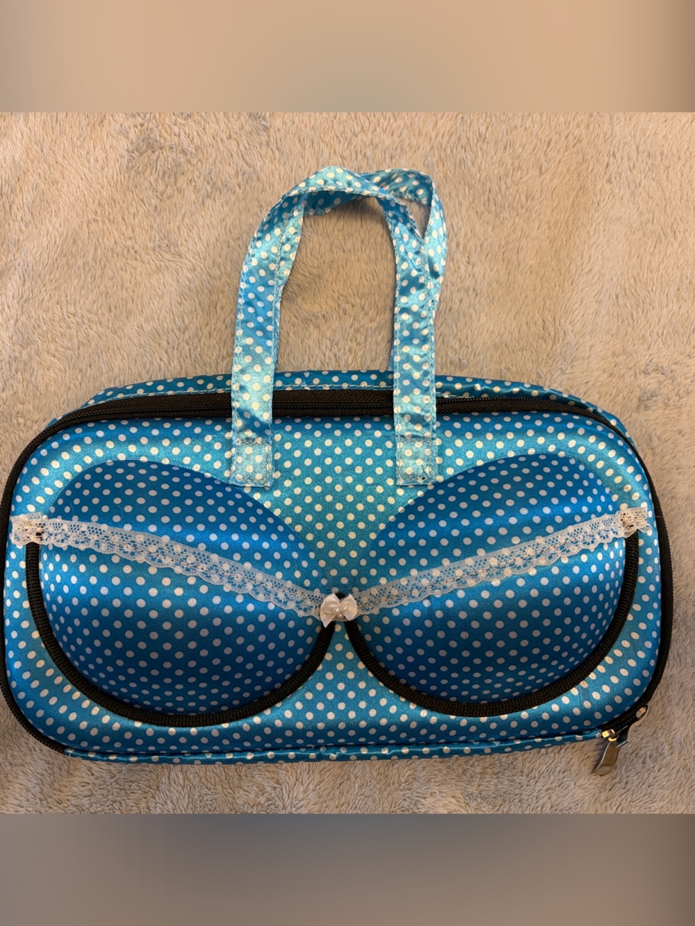 Blue Polka Dot Travel Bra Bag ( Shape Keeper) with Full Zipper